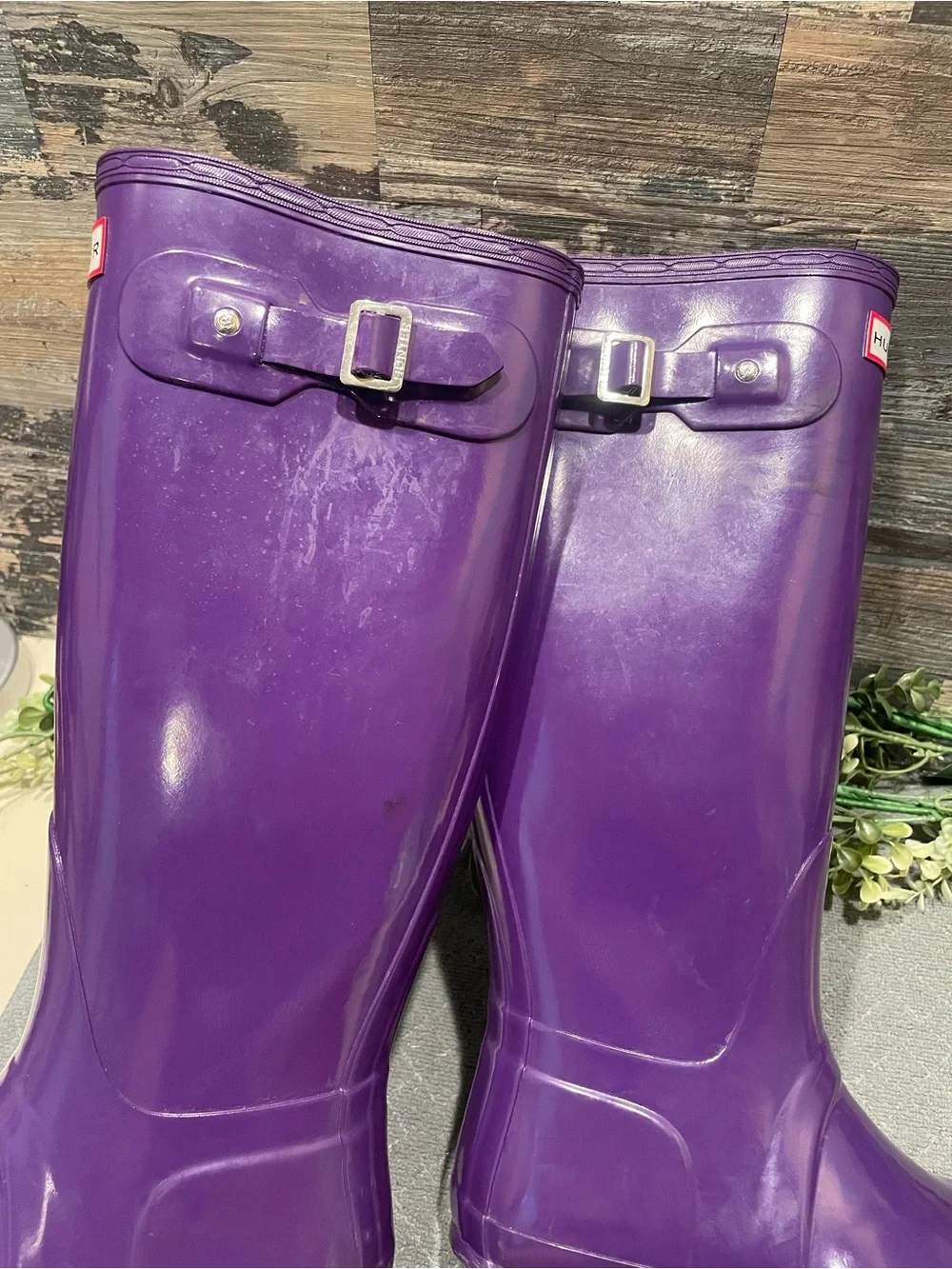 Hunter Original Gloss Purple Rain Boots Size 7 Women's